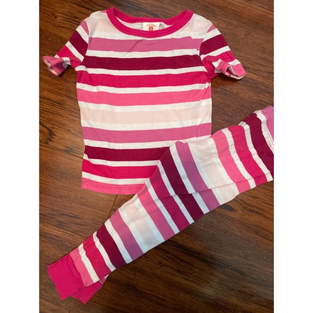 Pink striped S/S toddler girl pajama set sz3T